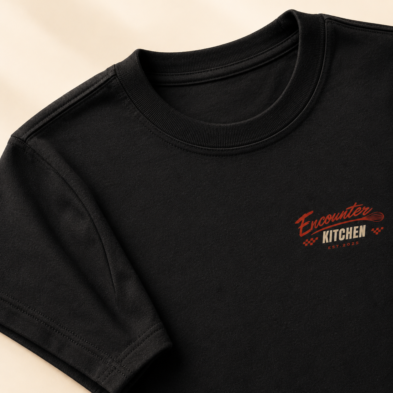 Cook With God T-Shirt collar stitching closeup